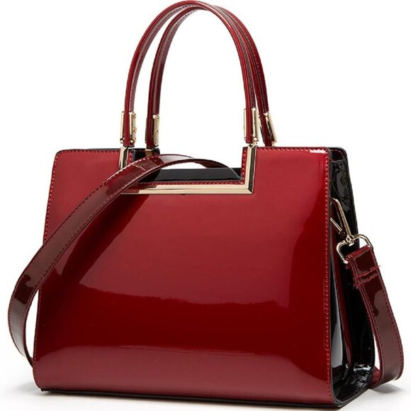 Shiny Patent Leather Handbags Glossy Shoulder Bags Fashion Satchel Purses Party - Picture 1 of 7
